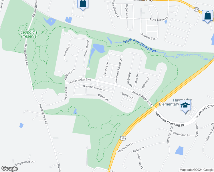 map of restaurants, bars, coffee shops, grocery stores, and more near 15824 Mackenzie Manor Drive in Haymarket