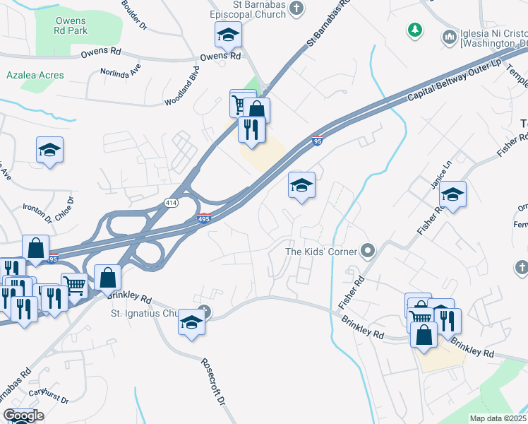 map of restaurants, bars, coffee shops, grocery stores, and more near 5812 Everhart Place in Fort Washington
