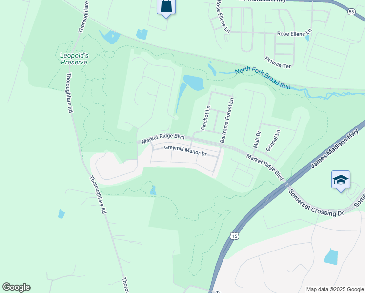 map of restaurants, bars, coffee shops, grocery stores, and more near 15968 Greymill Manor Drive in Haymarket