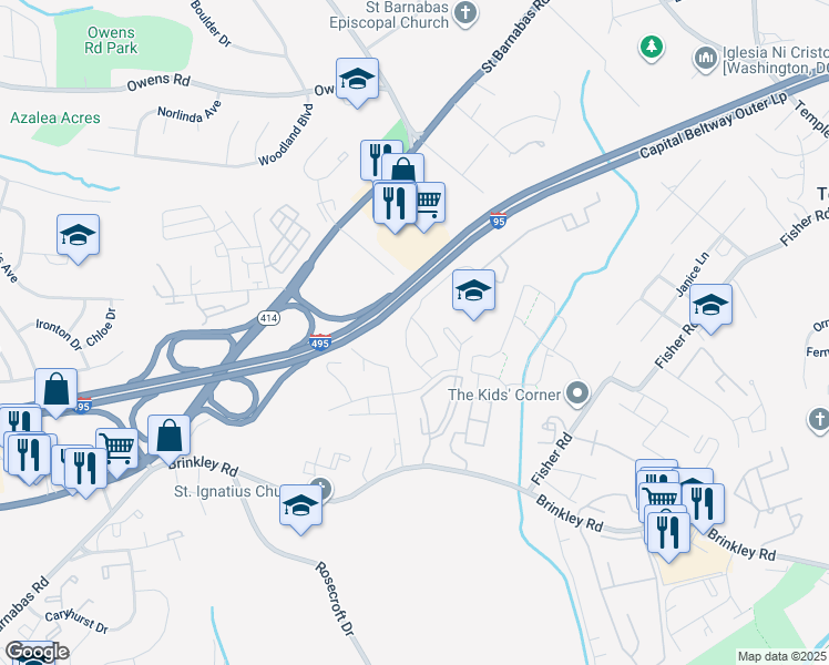 map of restaurants, bars, coffee shops, grocery stores, and more near 5812 Everhart Place in Fort Washington