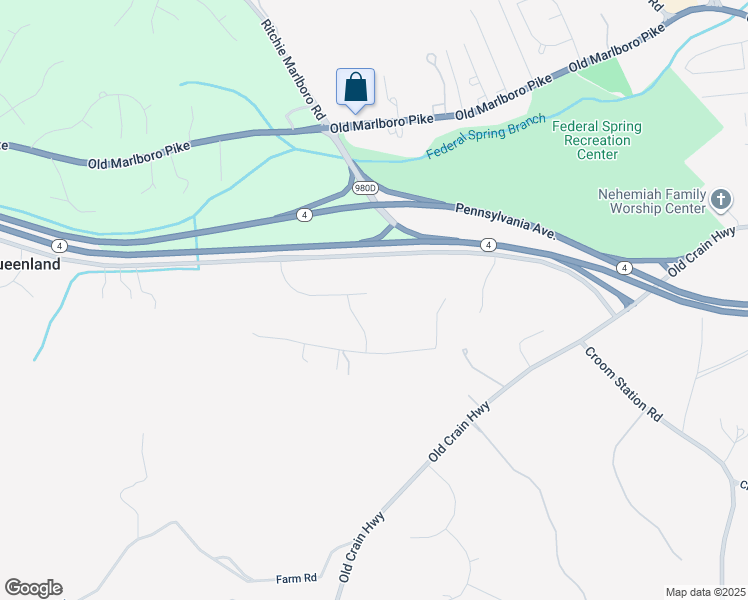 map of restaurants, bars, coffee shops, grocery stores, and more near 13105 Beech Hill Road in Upper Marlboro