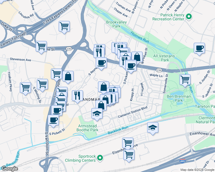map of restaurants, bars, coffee shops, grocery stores, and more near 275 South Pickett Street in Alexandria