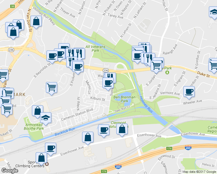 map of restaurants, bars, coffee shops, grocery stores, and more near 191 Somervelle Street in Alexandria