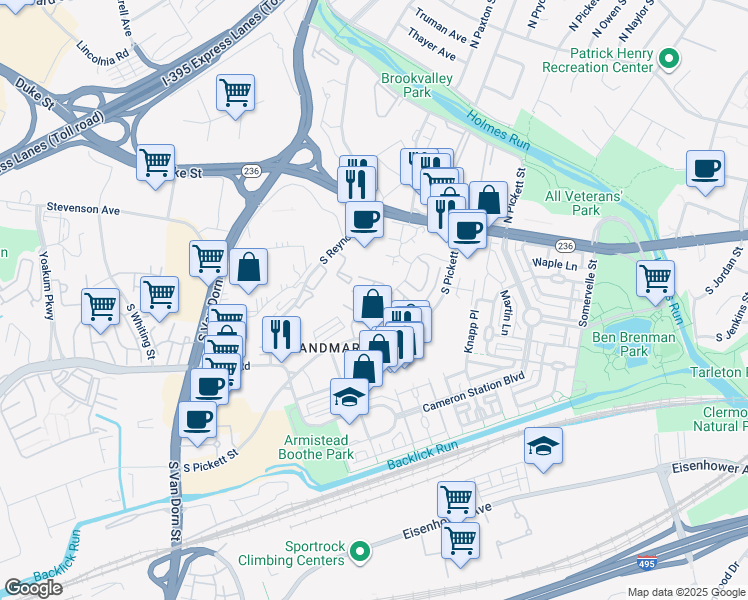 map of restaurants, bars, coffee shops, grocery stores, and more near 279 South Pickett Street in Alexandria