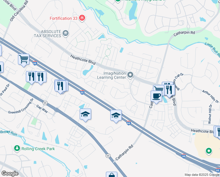 map of restaurants, bars, coffee shops, grocery stores, and more near 14293 Legend Glen Court in Gainesville