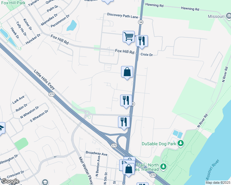 map of restaurants, bars, coffee shops, grocery stores, and more near 655 Marina Drive in Saint Charles