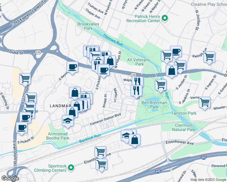 map of restaurants, bars, coffee shops, grocery stores, and more near 5131 Donovan Drive in Alexandria
