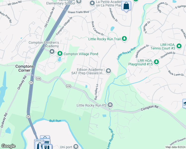 map of restaurants, bars, coffee shops, grocery stores, and more near 6887 Chasewood Circle in Centreville