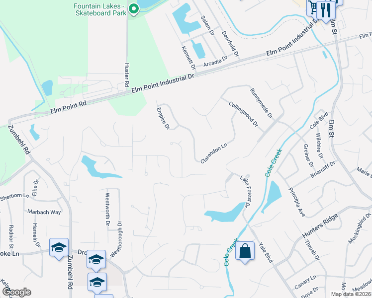 map of restaurants, bars, coffee shops, grocery stores, and more near 364 Clarendon Lane in Saint Charles
