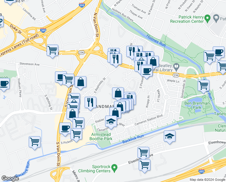 map of restaurants, bars, coffee shops, grocery stores, and more near 399 South Pickett Street in Alexandria