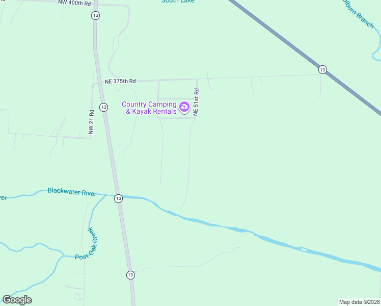 map of restaurants, bars, coffee shops, grocery stores, and more near 50 Northeast 375th Road in Warrensburg