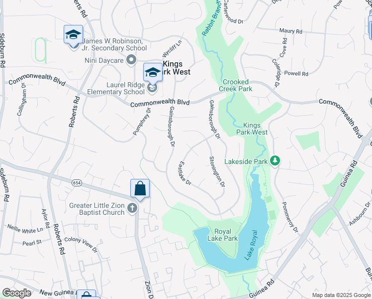 map of restaurants, bars, coffee shops, grocery stores, and more near 10008 Eastlake Drive in Fairfax