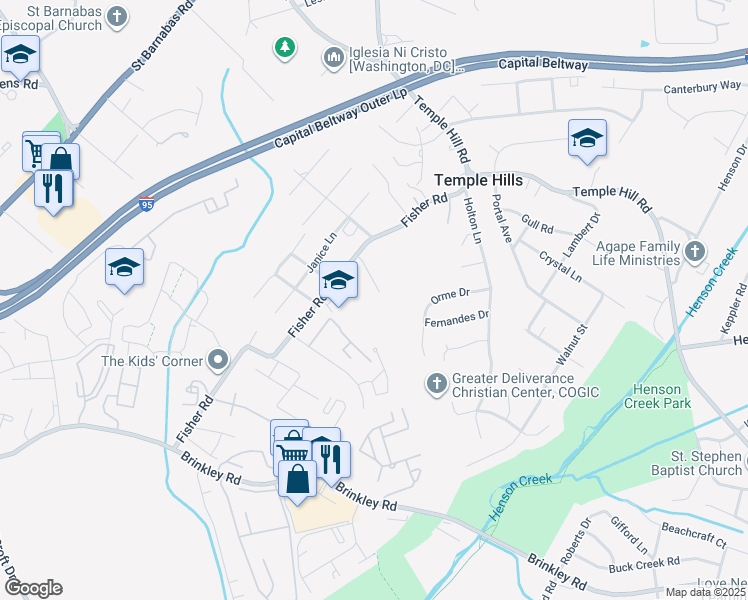 map of restaurants, bars, coffee shops, grocery stores, and more near in Temple Hills