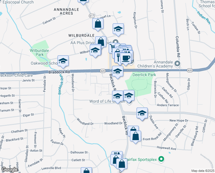 map of restaurants, bars, coffee shops, grocery stores, and more near 5258 Leestone Court in Springfield