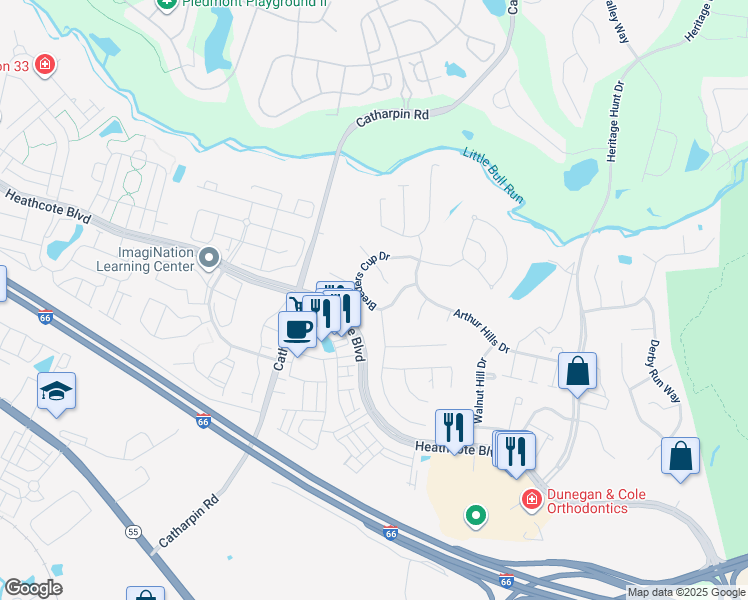 map of restaurants, bars, coffee shops, grocery stores, and more near 14033 Breeders Cup Drive in Gainesville