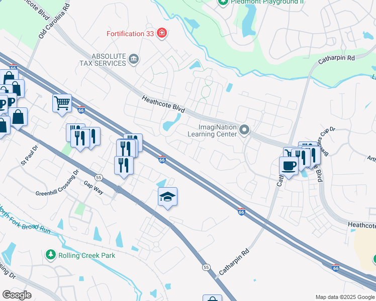 map of restaurants, bars, coffee shops, grocery stores, and more near 14502 Kylewood Way in Gainesville