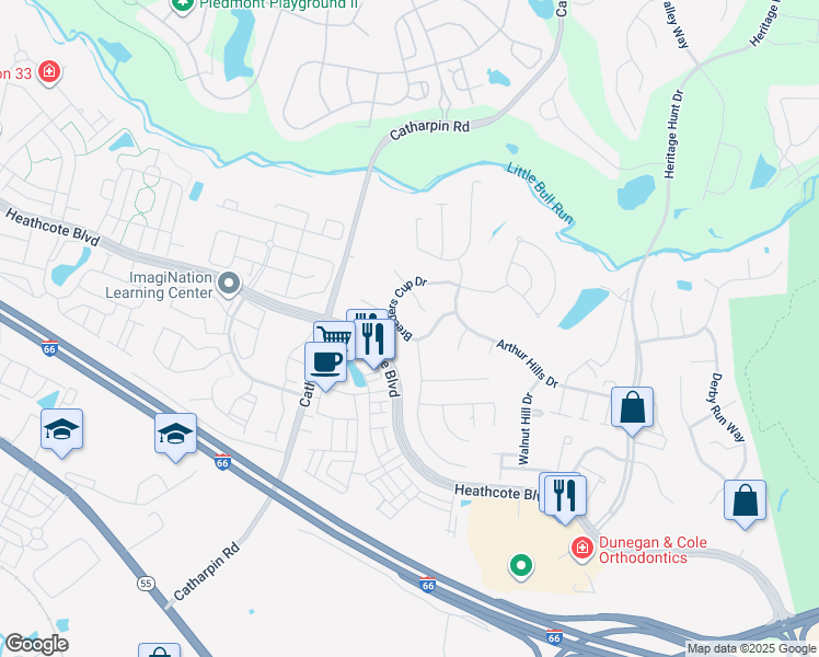 map of restaurants, bars, coffee shops, grocery stores, and more near 14033 Breeders Cup Drive in Gainesville