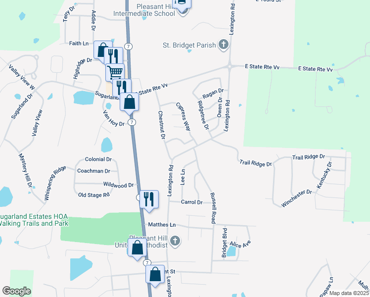 map of restaurants, bars, coffee shops, grocery stores, and more near 1302 Ashford Street in Pleasant Hill