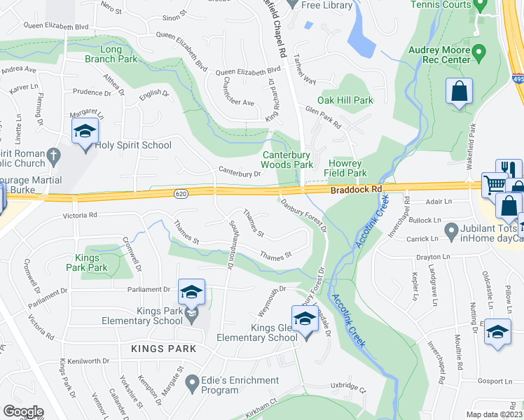 map of restaurants, bars, coffee shops, grocery stores, and more near 8418 Derby Court in Springfield