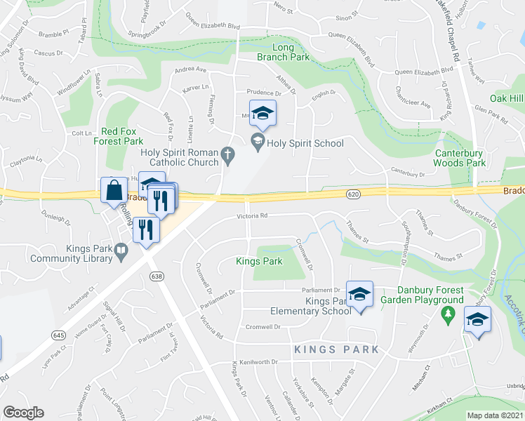 map of restaurants, bars, coffee shops, grocery stores, and more near 8722 Victoria Road in Springfield