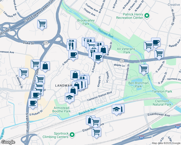 map of restaurants, bars, coffee shops, grocery stores, and more near 116 Gretna Green Court in Alexandria