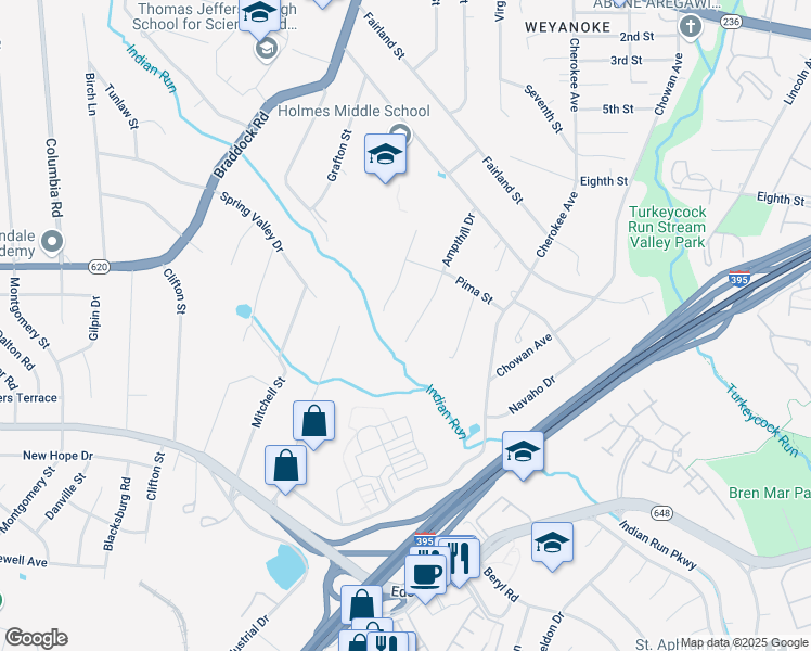 map of restaurants, bars, coffee shops, grocery stores, and more near 5224 Ampthill Drive in Alexandria
