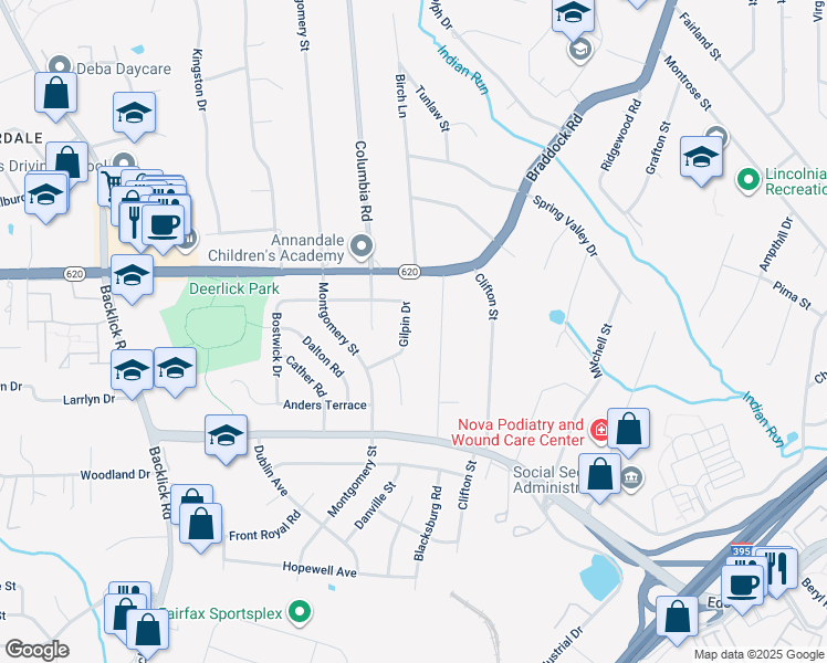 map of restaurants, bars, coffee shops, grocery stores, and more near 5213 Gilpin Drive in Springfield