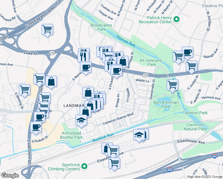 map of restaurants, bars, coffee shops, grocery stores, and more near 124 South Pickett Street in Alexandria