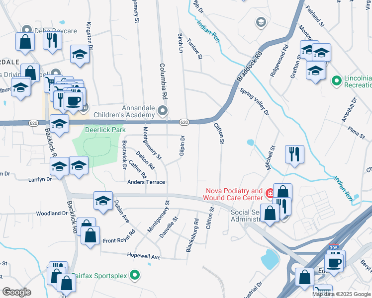 map of restaurants, bars, coffee shops, grocery stores, and more near 5213 Gilpin Drive in Springfield