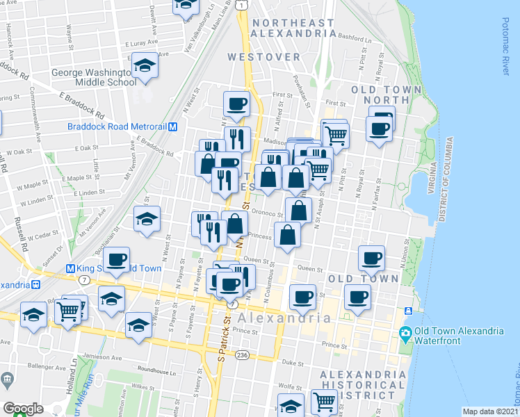 map of restaurants, bars, coffee shops, grocery stores, and more near 101 Independence Avenue Southeast in Washington