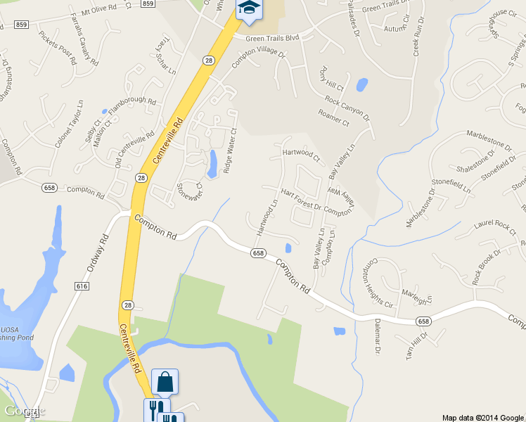 map of restaurants, bars, coffee shops, grocery stores, and more near 6812 Hartwood Lane in Centreville