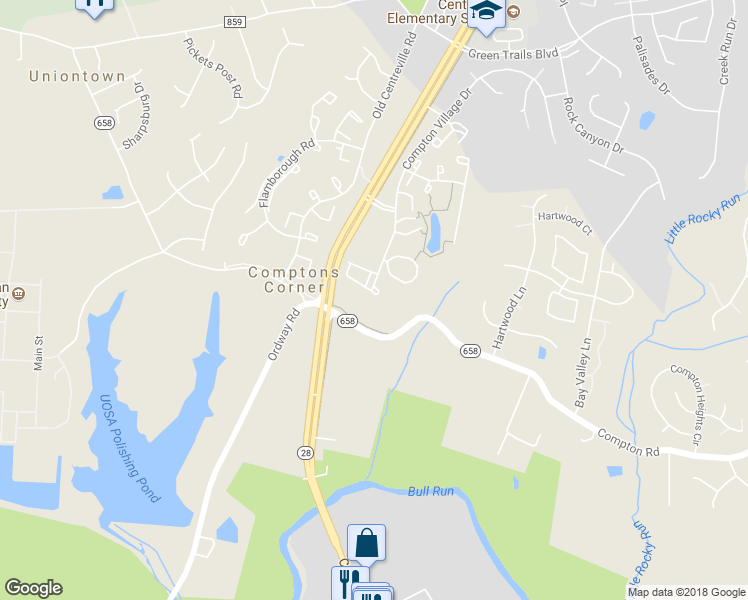 map of restaurants, bars, coffee shops, grocery stores, and more near 6856 Drifton Court in Centreville