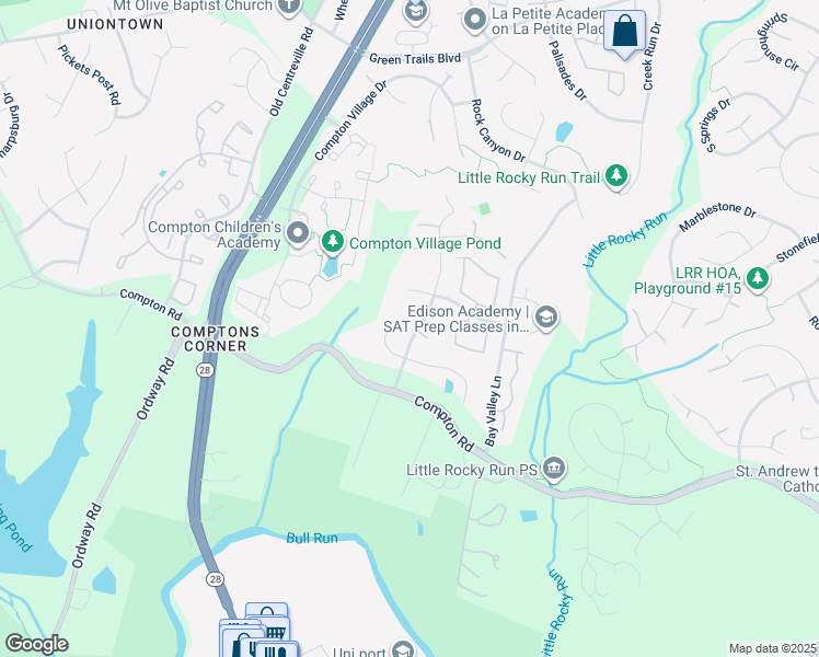 map of restaurants, bars, coffee shops, grocery stores, and more near 6812 Hartwood Lane in Centreville