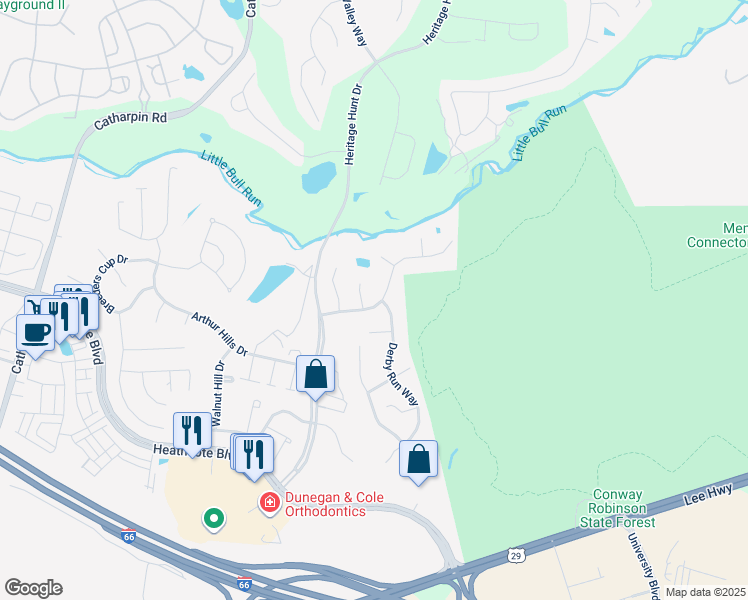 map of restaurants, bars, coffee shops, grocery stores, and more near 13598 Ryton Ridge Lane in Gainesville