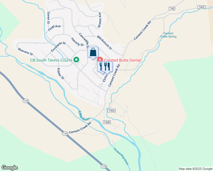 map of restaurants, bars, coffee shops, grocery stores, and more near 264-272 Cement Creek Rd in Crested Butte