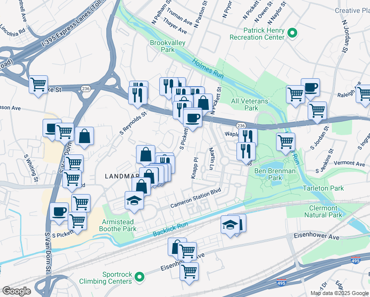 map of restaurants, bars, coffee shops, grocery stores, and more near 122 South Pickett Street in Alexandria