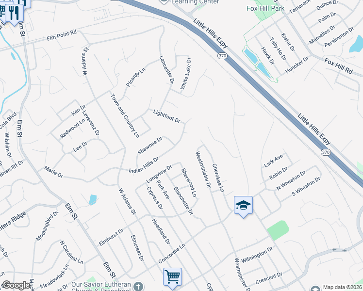 map of restaurants, bars, coffee shops, grocery stores, and more near 3049 Westminster Drive in Saint Charles