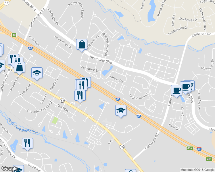 map of restaurants, bars, coffee shops, grocery stores, and more near 14449 Macon Grove Lane in Gainesville