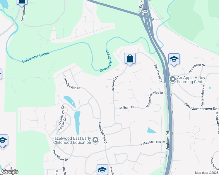 map of restaurants, bars, coffee shops, grocery stores, and more near 6692 Lesli Mari Court in Florissant