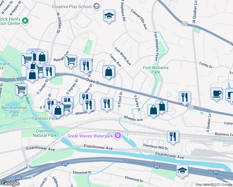 map of restaurants, bars, coffee shops, grocery stores, and more near 6 Fendall Avenue in Alexandria