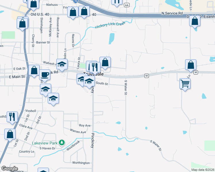map of restaurants, bars, coffee shops, grocery stores, and more near 924 South Street in Truesdale