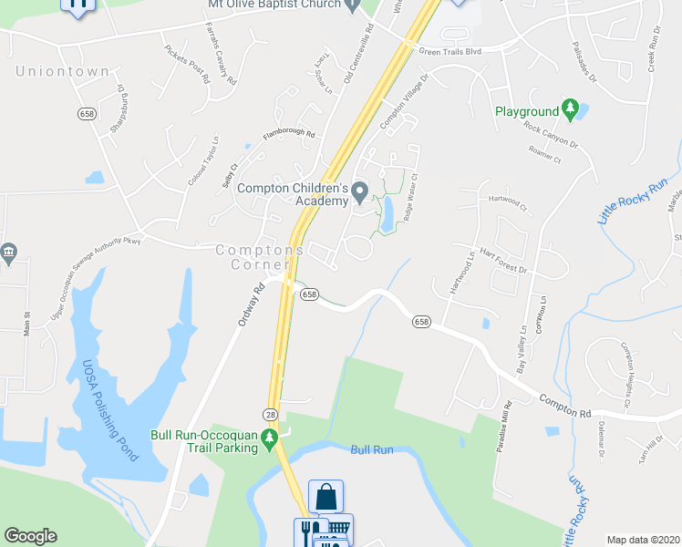 map of restaurants, bars, coffee shops, grocery stores, and more near 6869 Drifton Court in Centreville