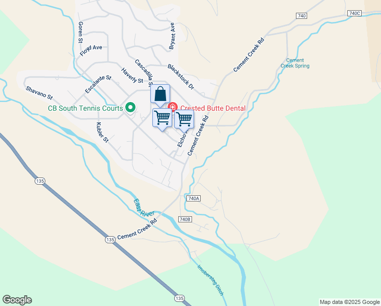 map of restaurants, bars, coffee shops, grocery stores, and more near 272 Cement Creek Rd in Crested Butte
