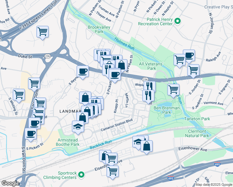 map of restaurants, bars, coffee shops, grocery stores, and more near Cambria Walk in Alexandria