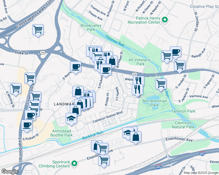 map of restaurants, bars, coffee shops, grocery stores, and more near 171 Barrett Place in Alexandria