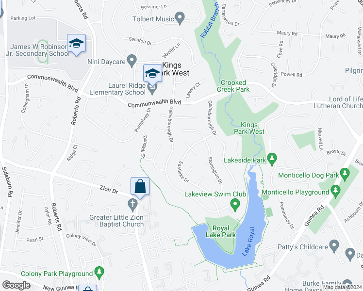 map of restaurants, bars, coffee shops, grocery stores, and more near 5202 Ellington Court in Fairfax