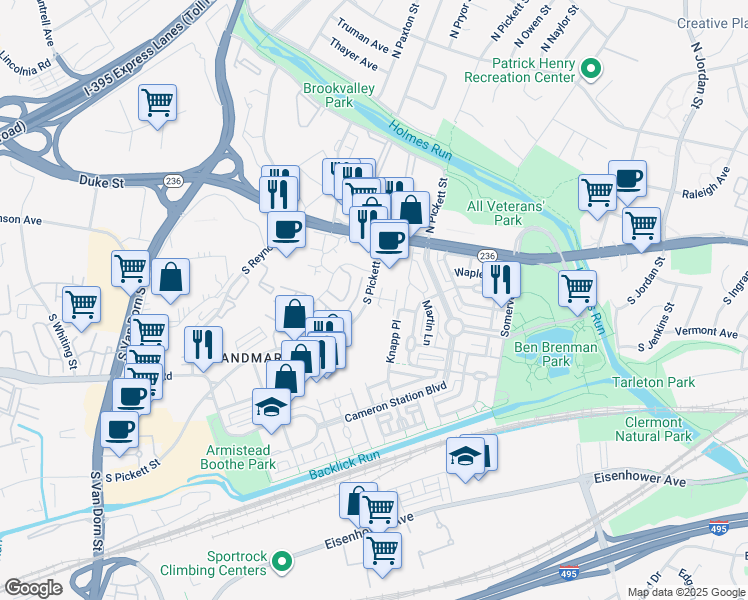 map of restaurants, bars, coffee shops, grocery stores, and more near 120 South Pickett Street in Alexandria