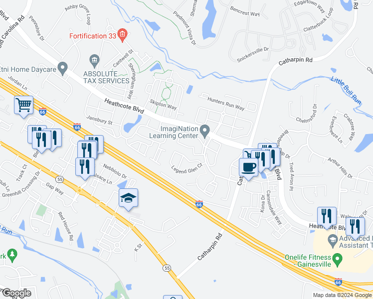 map of restaurants, bars, coffee shops, grocery stores, and more near 14301 Newbern Loop in Gainesville