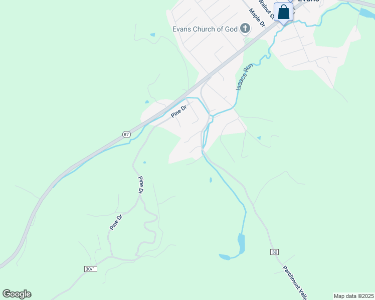 map of restaurants, bars, coffee shops, grocery stores, and more near 104 Biglift Boulevard in Evans