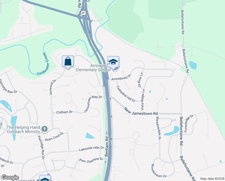 map of restaurants, bars, coffee shops, grocery stores, and more near 12600 Lusher Road in Florissant